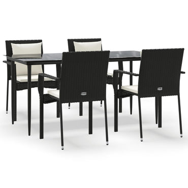 vidaXL 5-tlg. Garten-Essgruppe mit Kissen Schwarz Poly Rattan