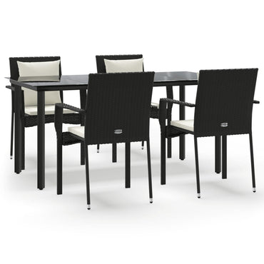 vidaXL 5-tlg. Garten-Essgruppe mit Kissen Schwarz Poly Rattan