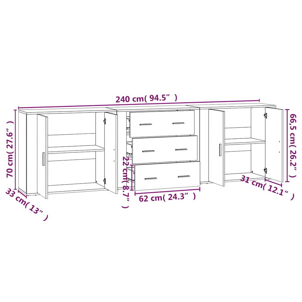 vidaXL Buffets 3 pcs. gris Sonoma bois d'ingénierie