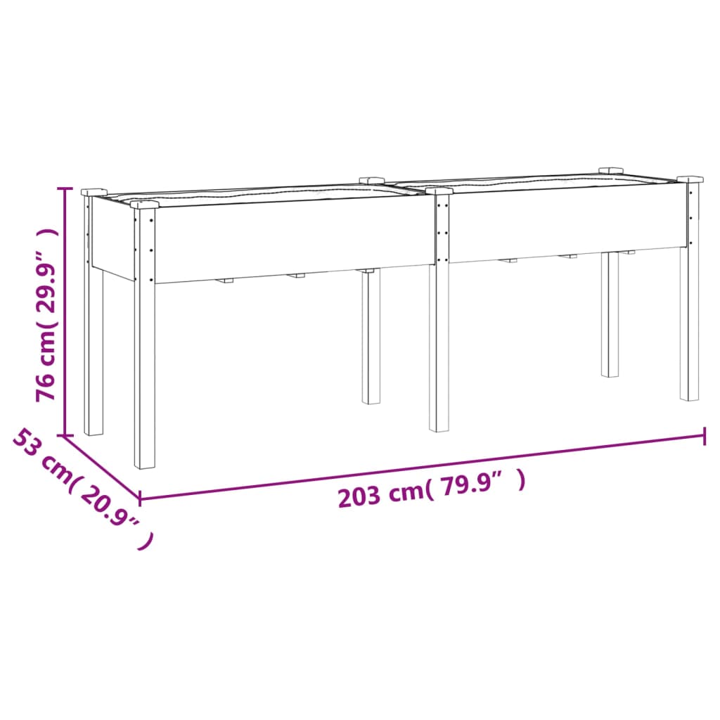 vidaXL Pflanzkübel mit Einsatz Braun 203x53x76 cm Massivholz Tanne
