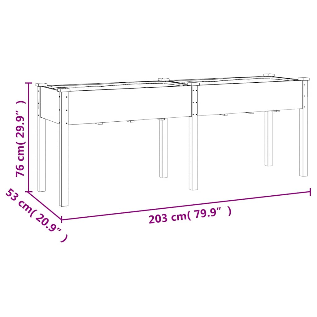 vidaXL Pflanzkübel mit Einsatz Grau 203x53x76 cm Massivholz Tanne