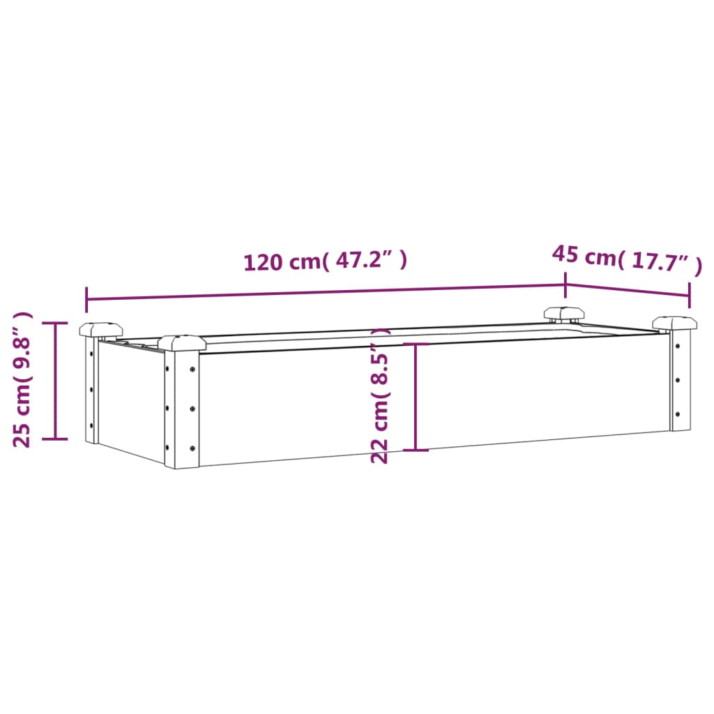 vidaXL Hochbeet mit Einsatz 120x45x25 cm Massivholz Tanne