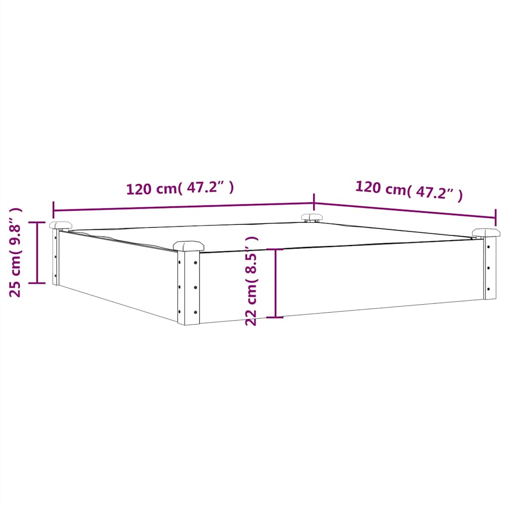 vidaXL Hochbeet mit Einsatz 120x120x25 cm Massivholz Tanne