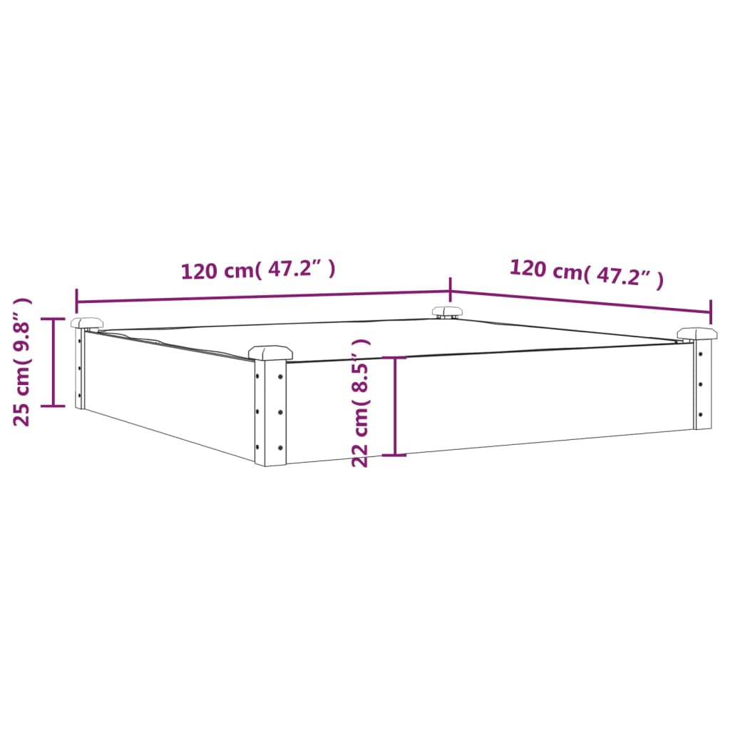 vidaXL Carré potager avec insert marron 120x120x25 cm Bois de sapin massif