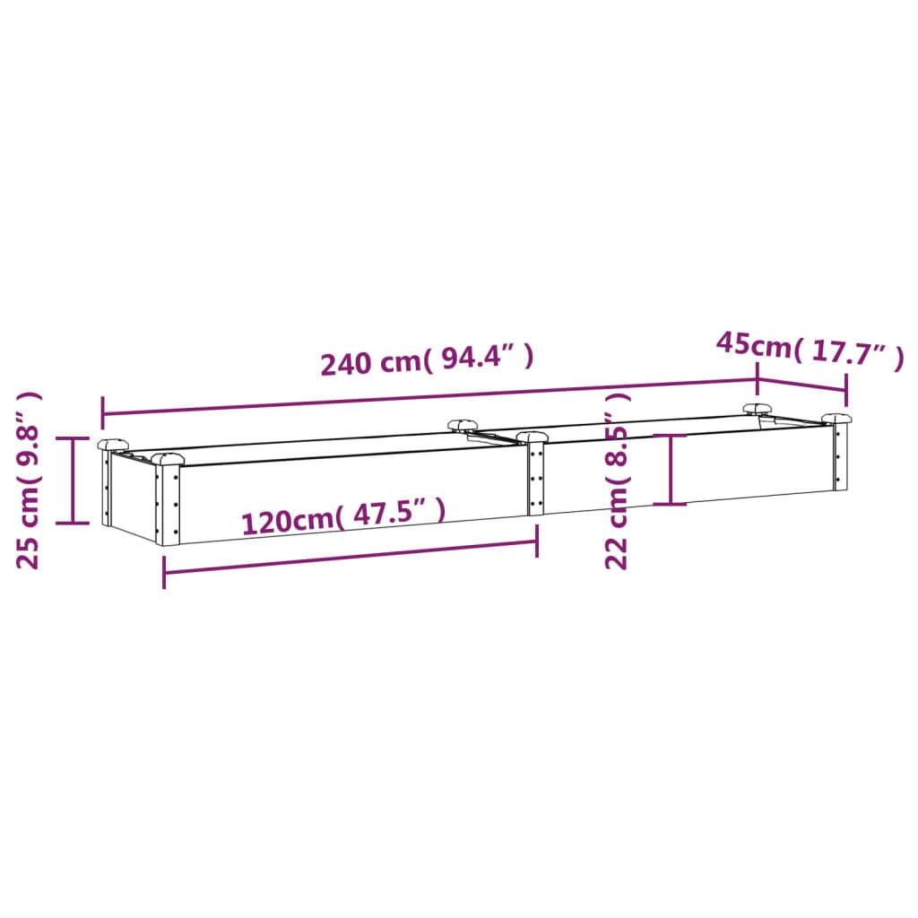 vidaXL Hochbeet mit Einsatz Grau 240x45x25 cm Massivholz Tanne