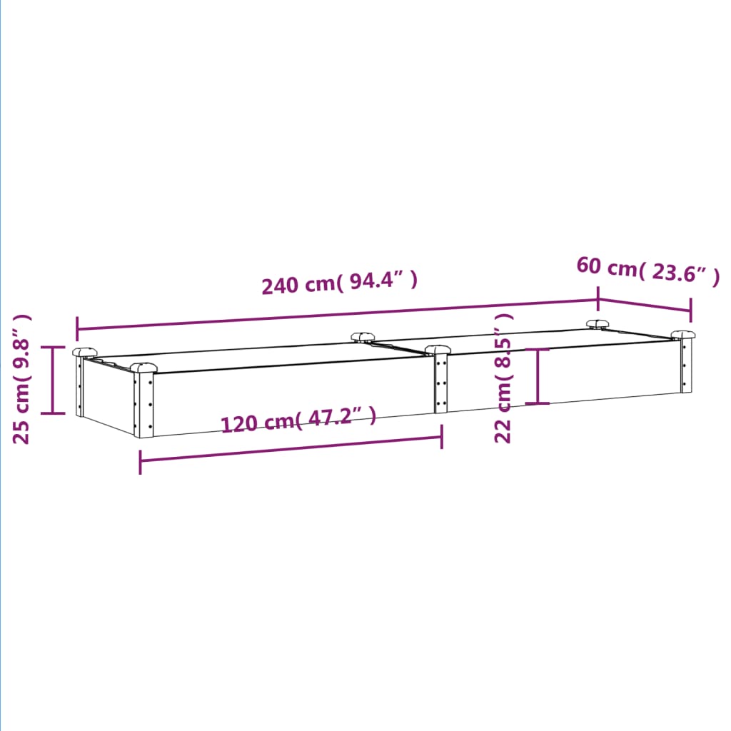 vidaXL Hochbeet mit Einsatz Braun 240x60x25 cm Massivholz Tanne