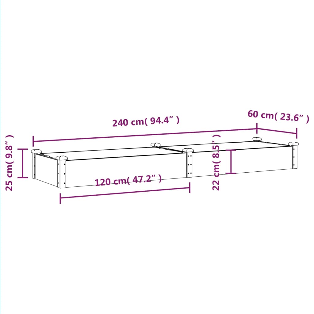 vidaXL Hochbeet mit Einsatz Grau 240x60x25 cm Massivholz Tanne