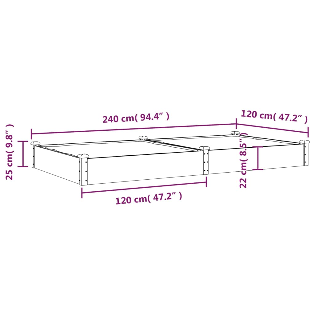 vidaXL Hochbeet mit Einsatz Grau 240x120x25 cm Massivholz Tanne
