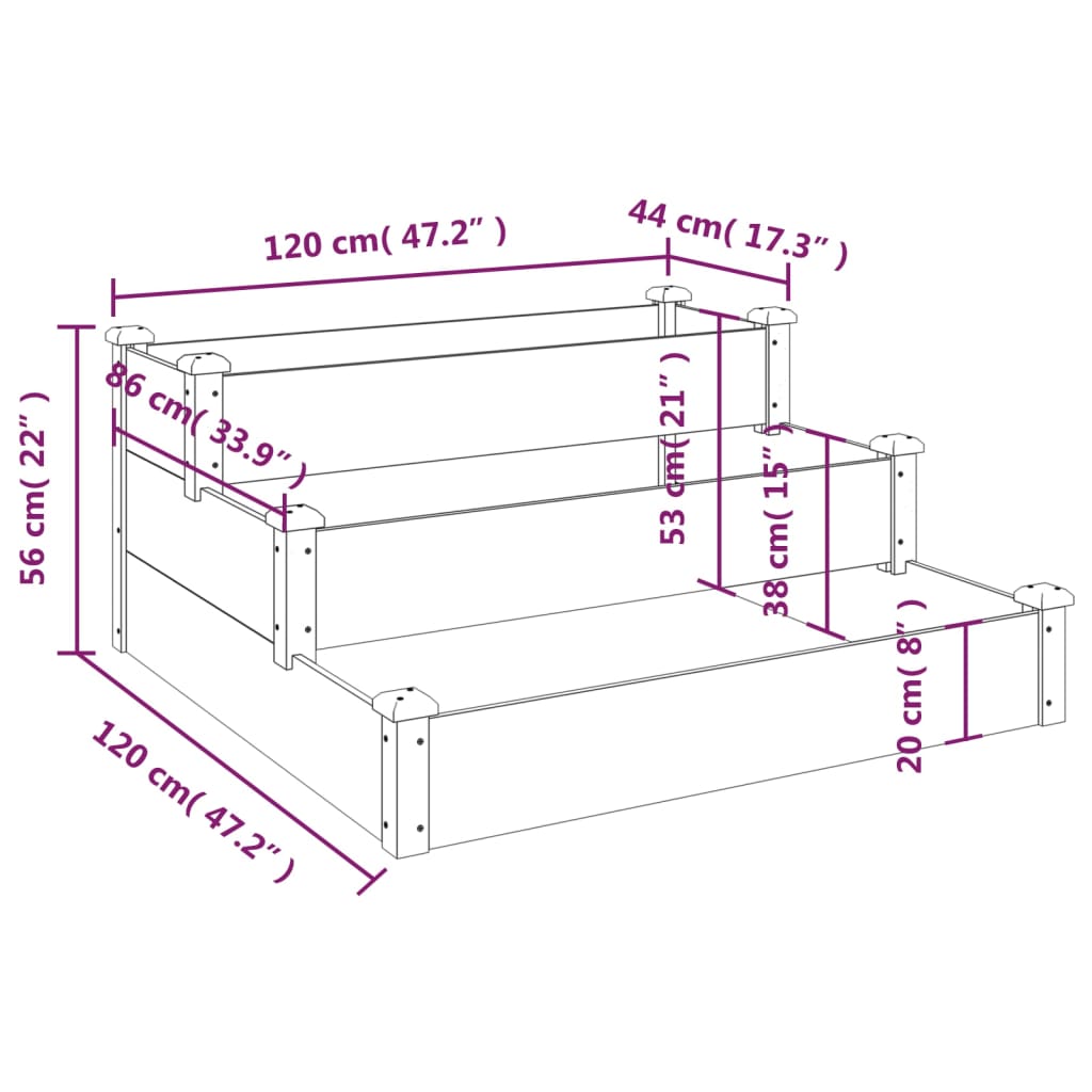 vidaXL Hochbeet Grau 120x120x56 cm Massivholz Tanne