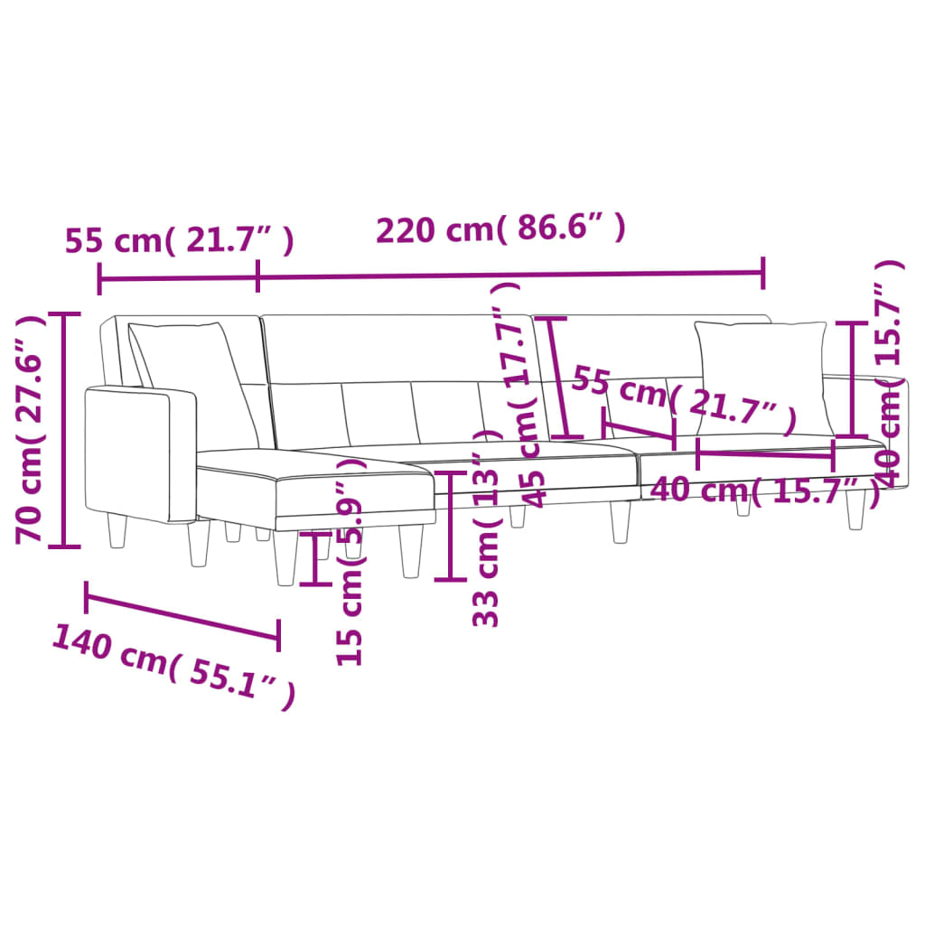 vidaXL Schlafsofa in L-Form Dunkelgrau 275x140x70 cm Stoff