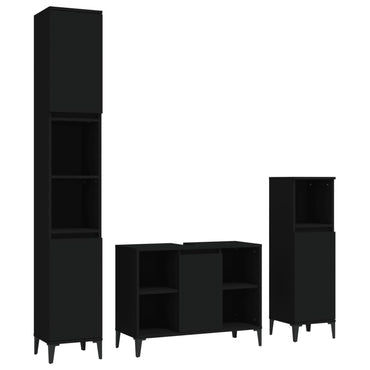 vidaXL Ensemble de meubles de salle de bain 3 pcs Noir Bois d'ingénierie