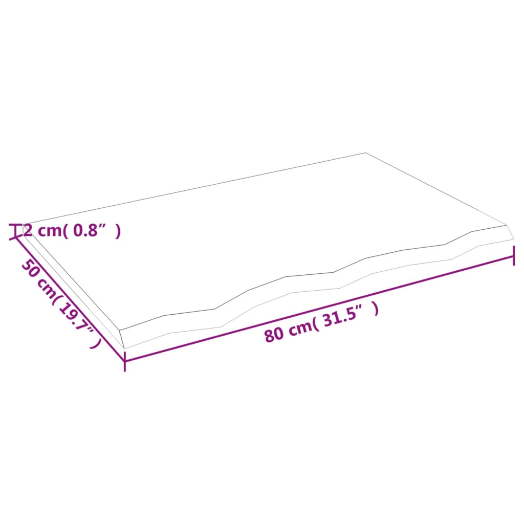 vidaXL Tischplatte 80x50x2 cm Massivholz Eiche Unbehandelt