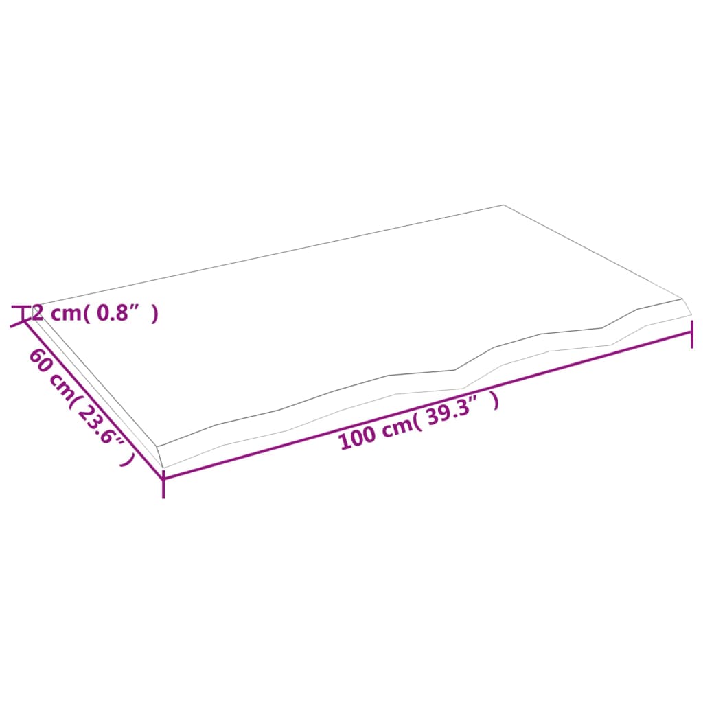 vidaXL Tischplatte 100x60x2 cm Massivholz Eiche Unbehandelt