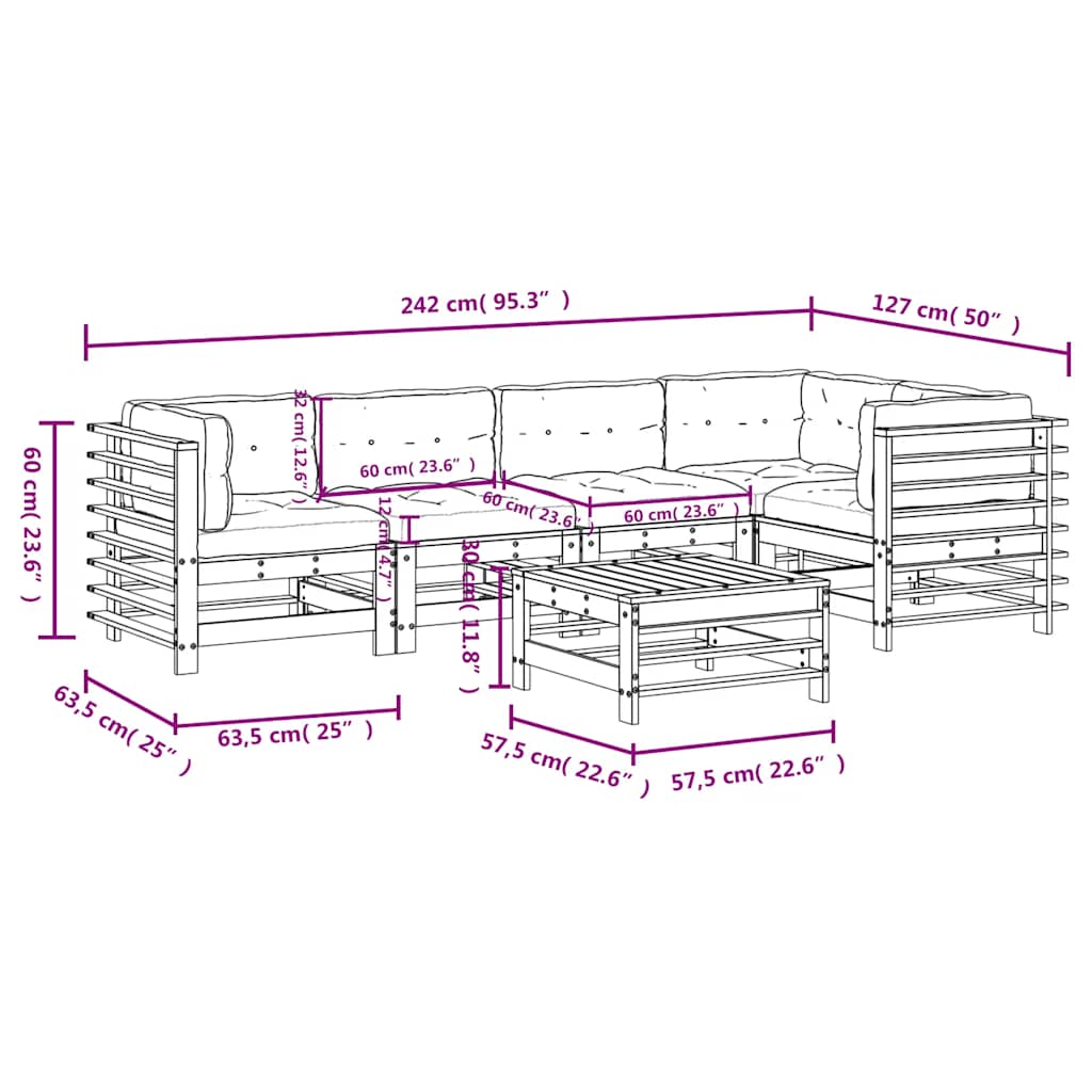 6-tlg. Garten-Lounge-Set mit Kissen Grau Massivholz