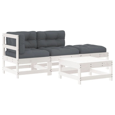vidaXL Salon de jardin 4 pièces avec coussins Bois massif Blanc