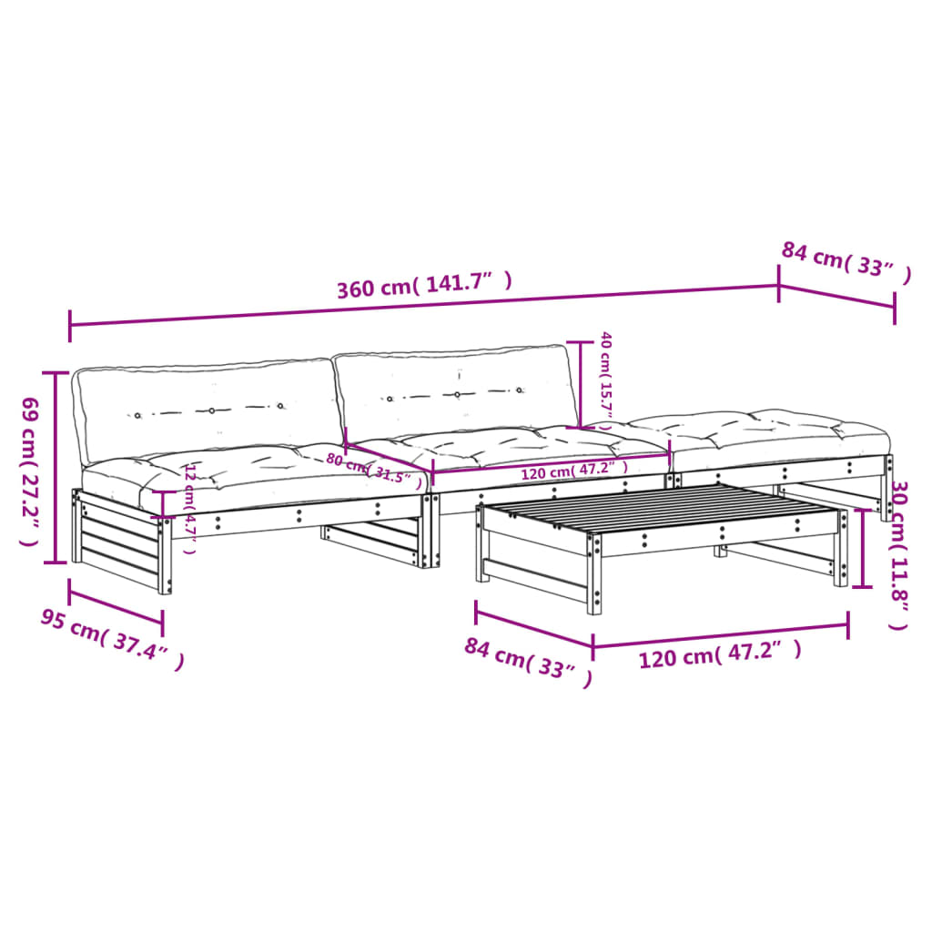 vidaXL 4-tlg. Garten-Lounge-Set mit Kissen Massivholz Douglasie