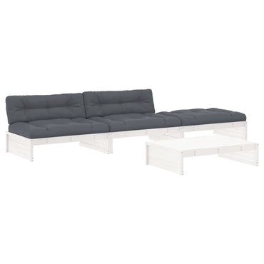 vidaXL Salon de jardin 4 pièces avec coussins Bois massif Blanc