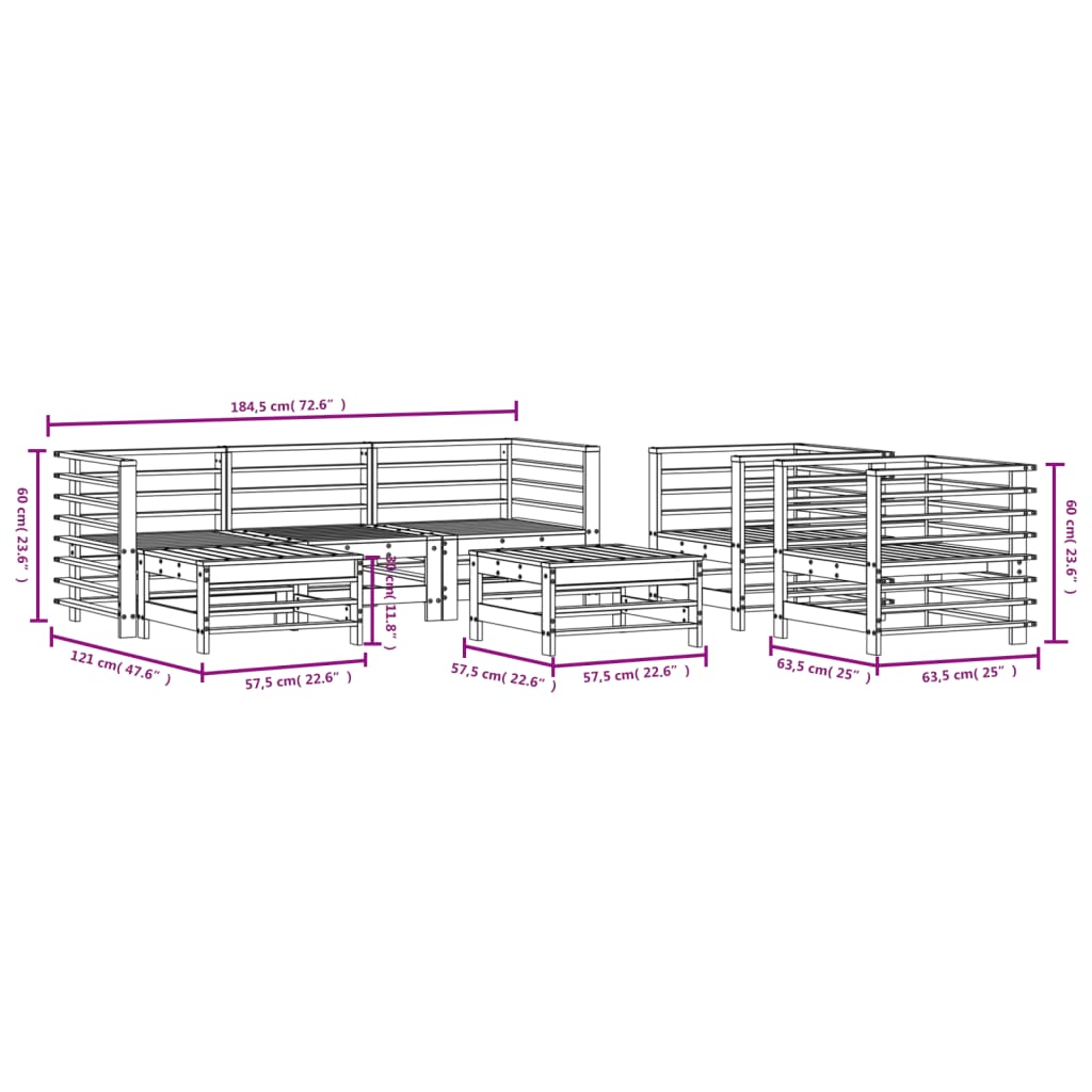 vidaXL 7-tlg. Garten-Lounge-Set Grau Massivholz Kiefer