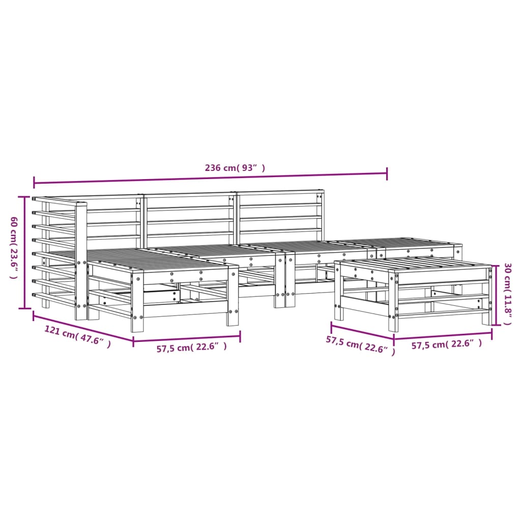 vidaXL 6-tlg. Garten-Lounge-Set Grau Massivholz Kiefer