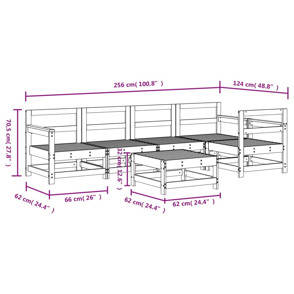 vidaXL 6-tlg. Garten-Lounge-Set Grau Massivholz Kiefer
