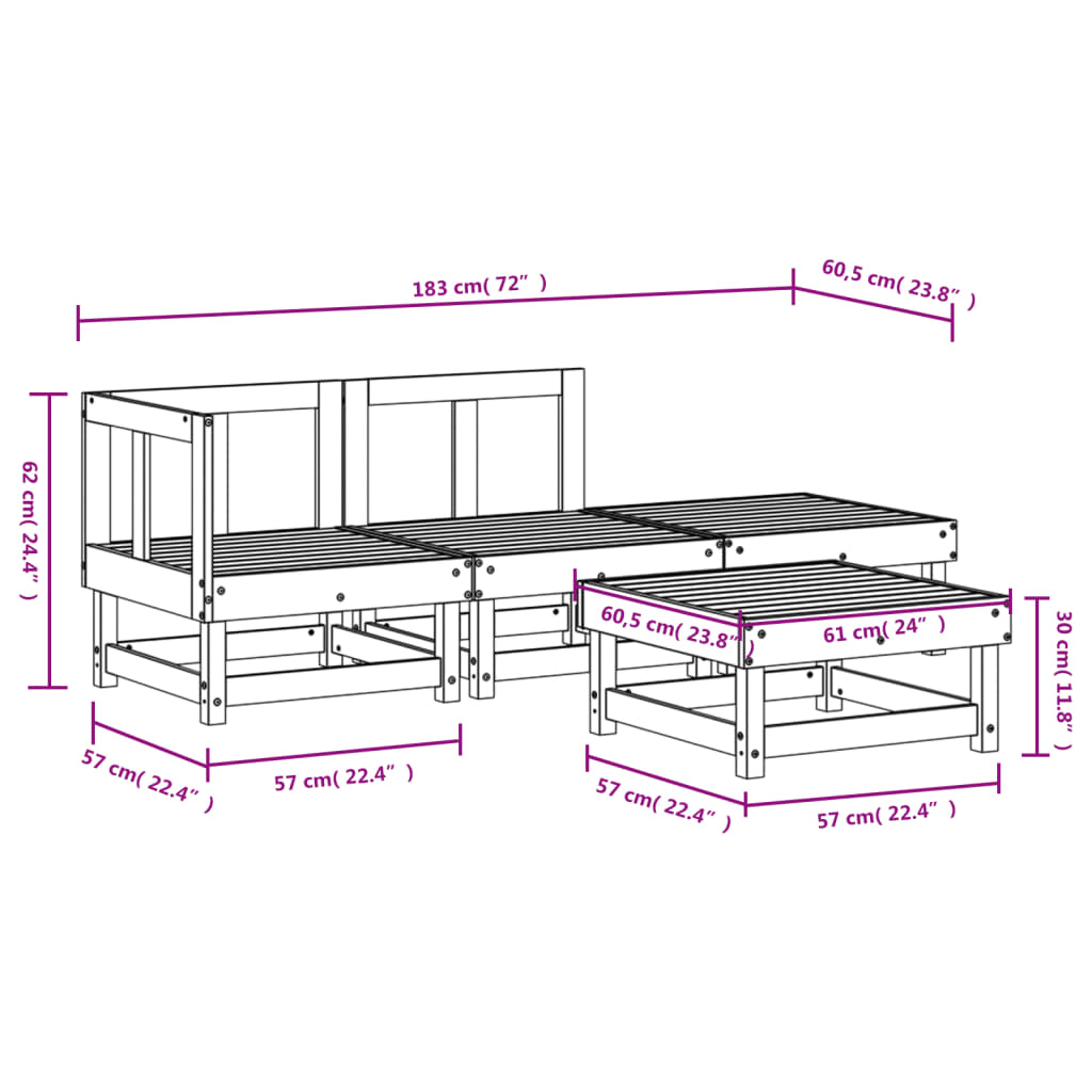vidaXL Ensemble de mobilier de jardin 4 pcs Blanc Bois de pin massif