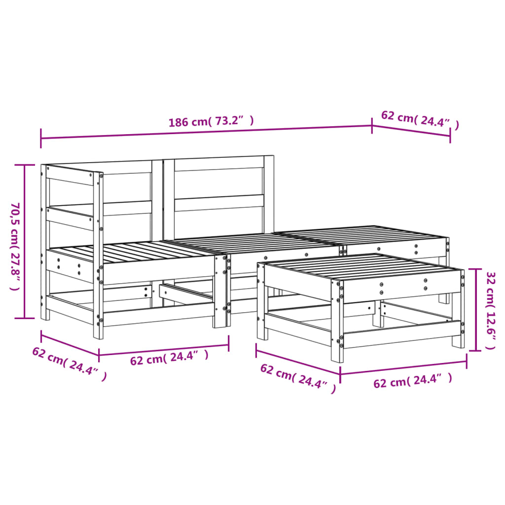 vidaXL Ensemble de mobilier de jardin 4 pcs Blanc Bois de pin massif