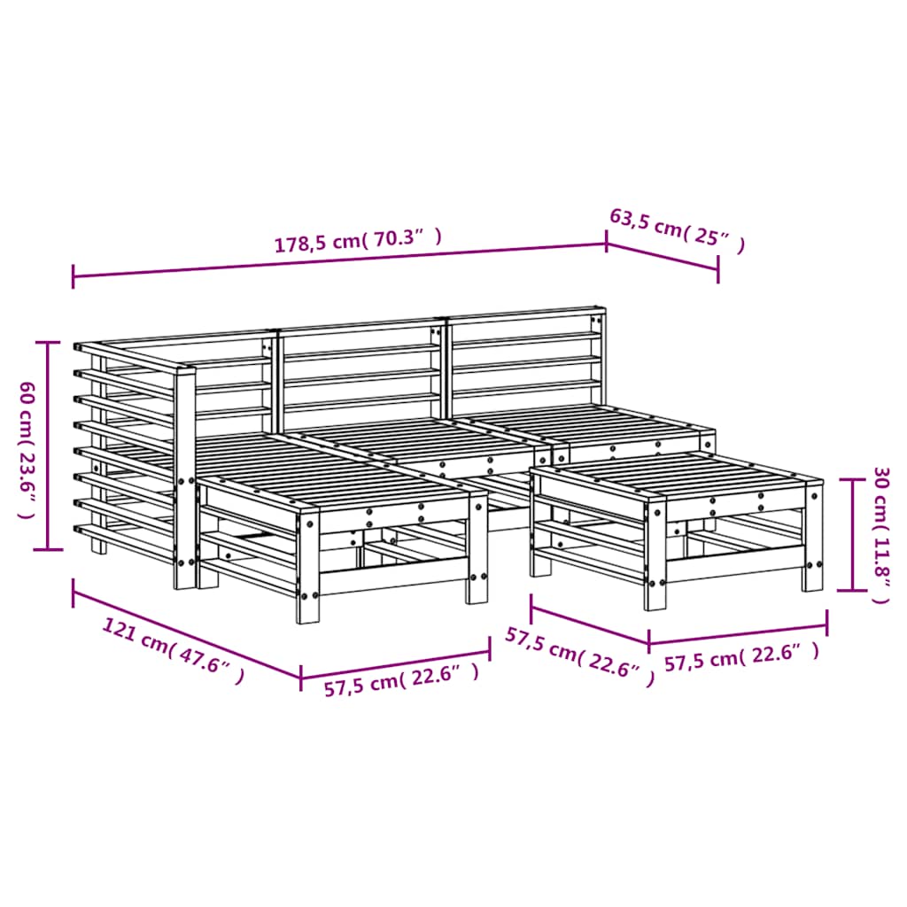 vidaXL 5-tlg. Garten-Lounge-Set Grau Massivholz Kiefer