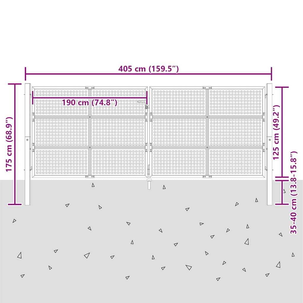 Gartentor Anthrazit 400x125 cm Stahl
