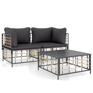 vidaXL Salon de jardin 3 pcs avec coussins Anthracite Résine tressée