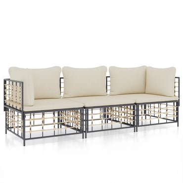 vidaXL Salon de jardin 3 pcs avec coussins Anthracite Résine tressée