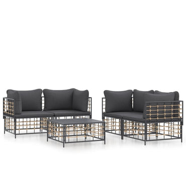 vidaXL 5-tlg. Garten-Lounge-Set mit Kissen Anthrazit Poly Rattan