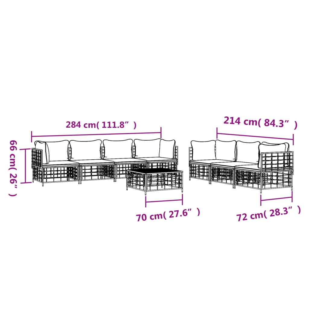 vidaXL 8-tlg. Garten-Lounge-Set mit Kissen Anthrazit Poly Rattan