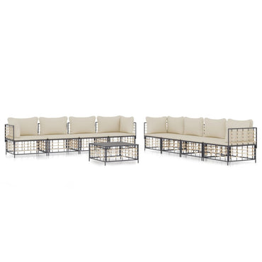 vidaXL Salon de jardin 9 pcs avec coussins anthracite résine tressée