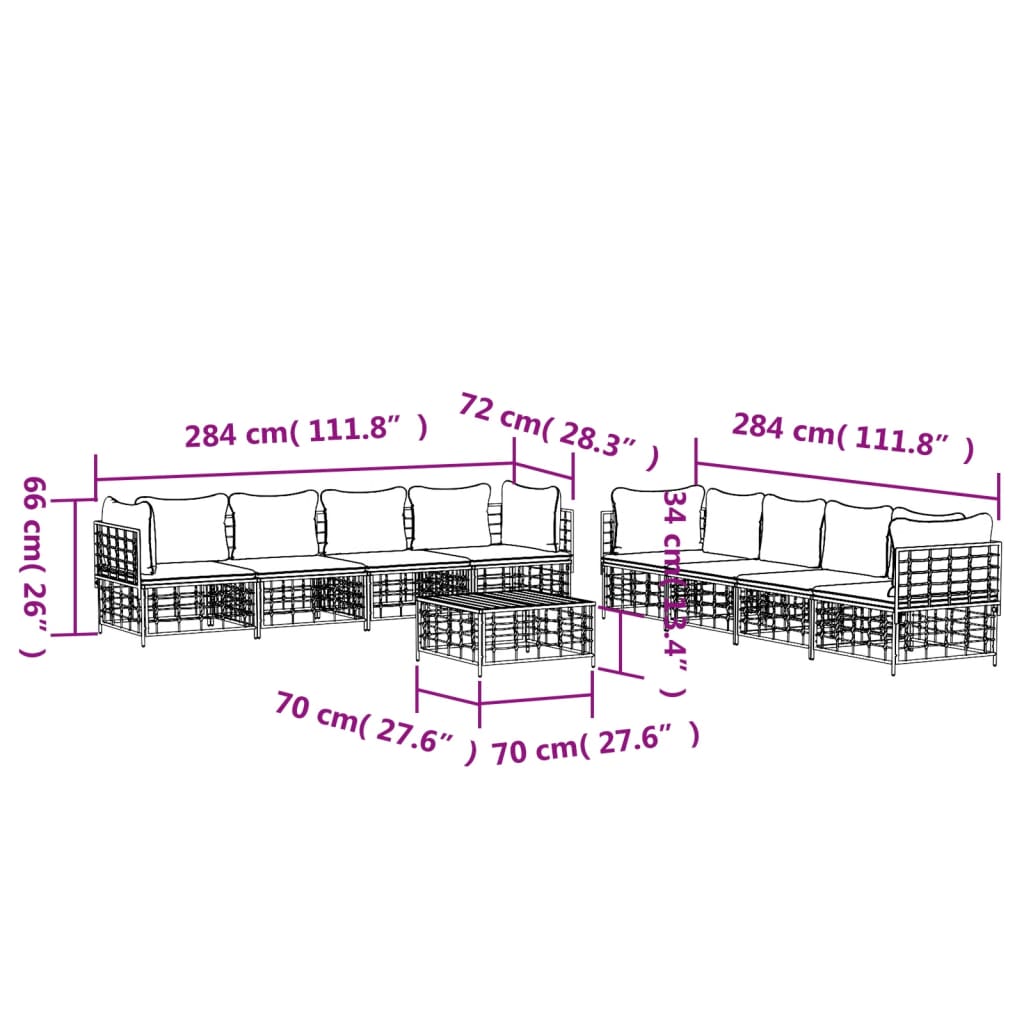 vidaXL Salon de jardin 9 pcs avec coussins anthracite résine tressée