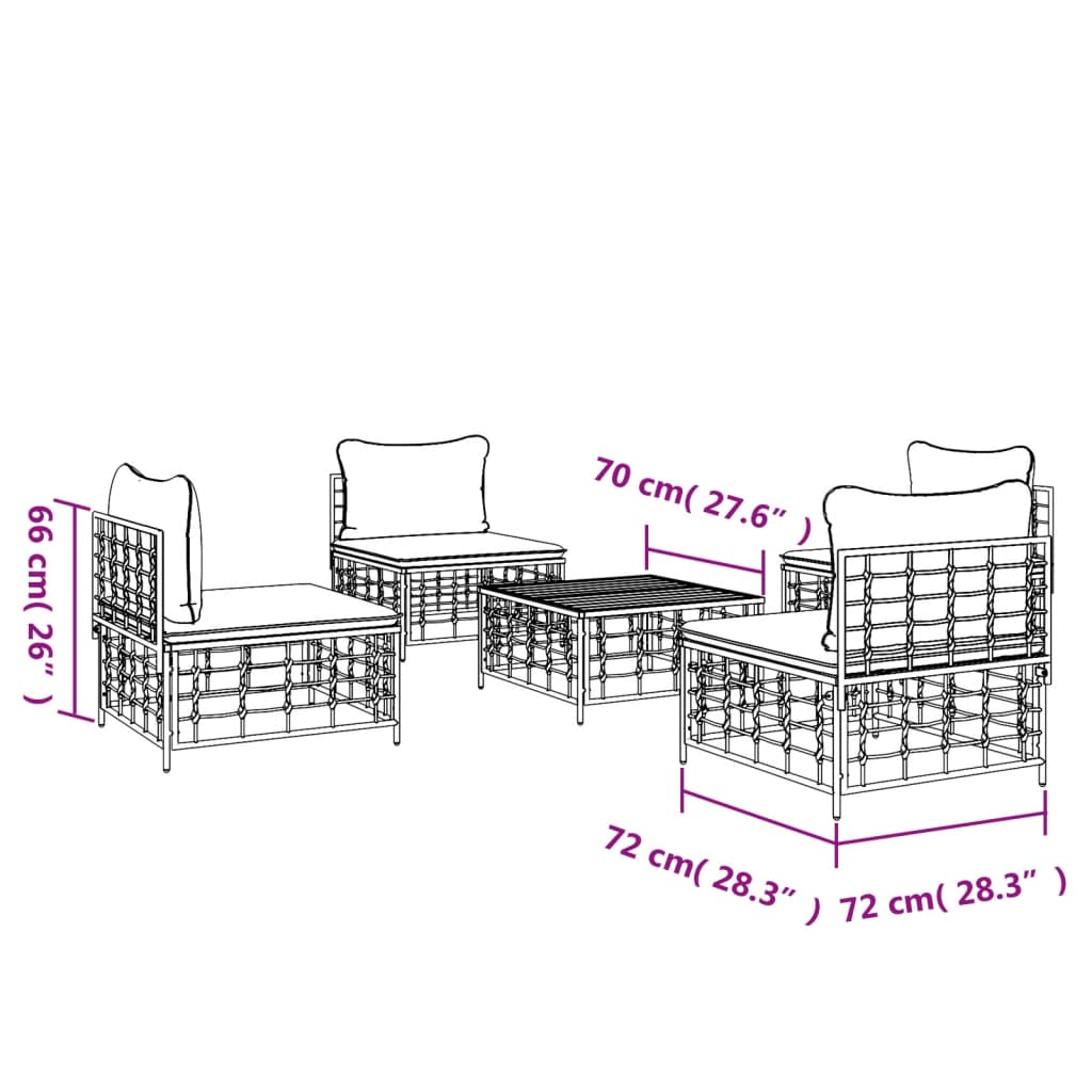 vidaXL Salon de jardin 5 pcs avec coussins anthracite résine tressée