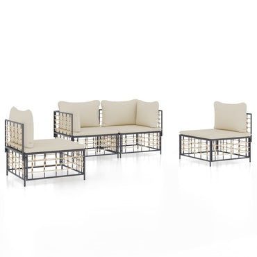 vidaXL Salon de jardin 4 pcs avec coussins anthracite résine tressée