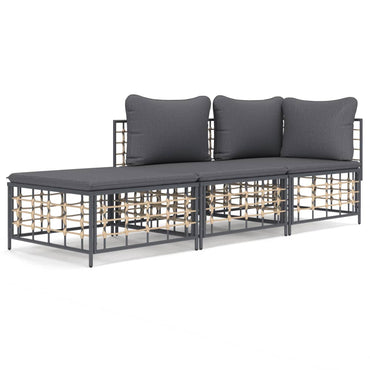 vidaXL Salon de jardin 3 pcs avec coussins Anthracite Résine tressée