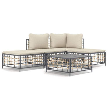 vidaXL 5-tlg. Garten-Lounge-Set mit Kissen Anthrazit Poly Rattan