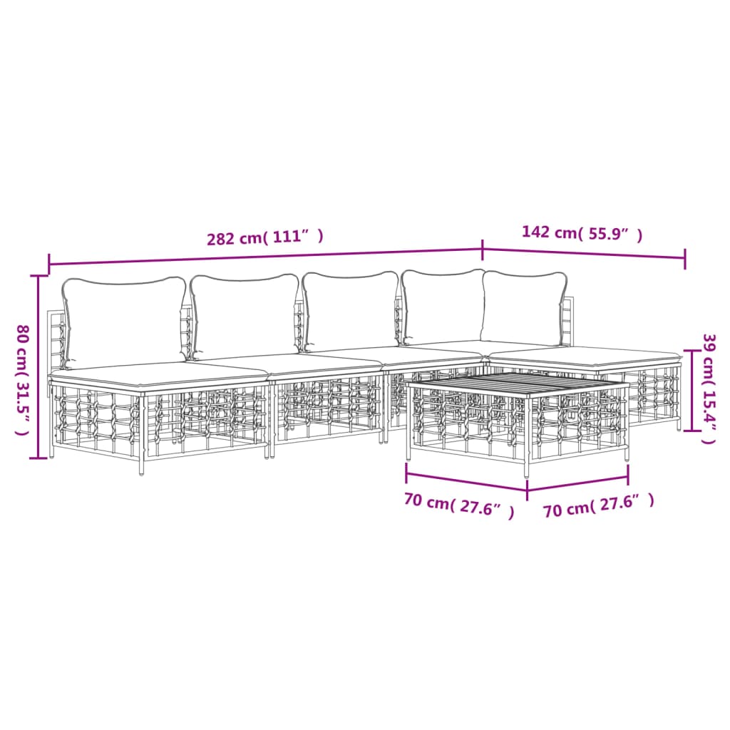 vidaXL Salon de jardin 6 pcs avec coussins Anthracite Résine tressée