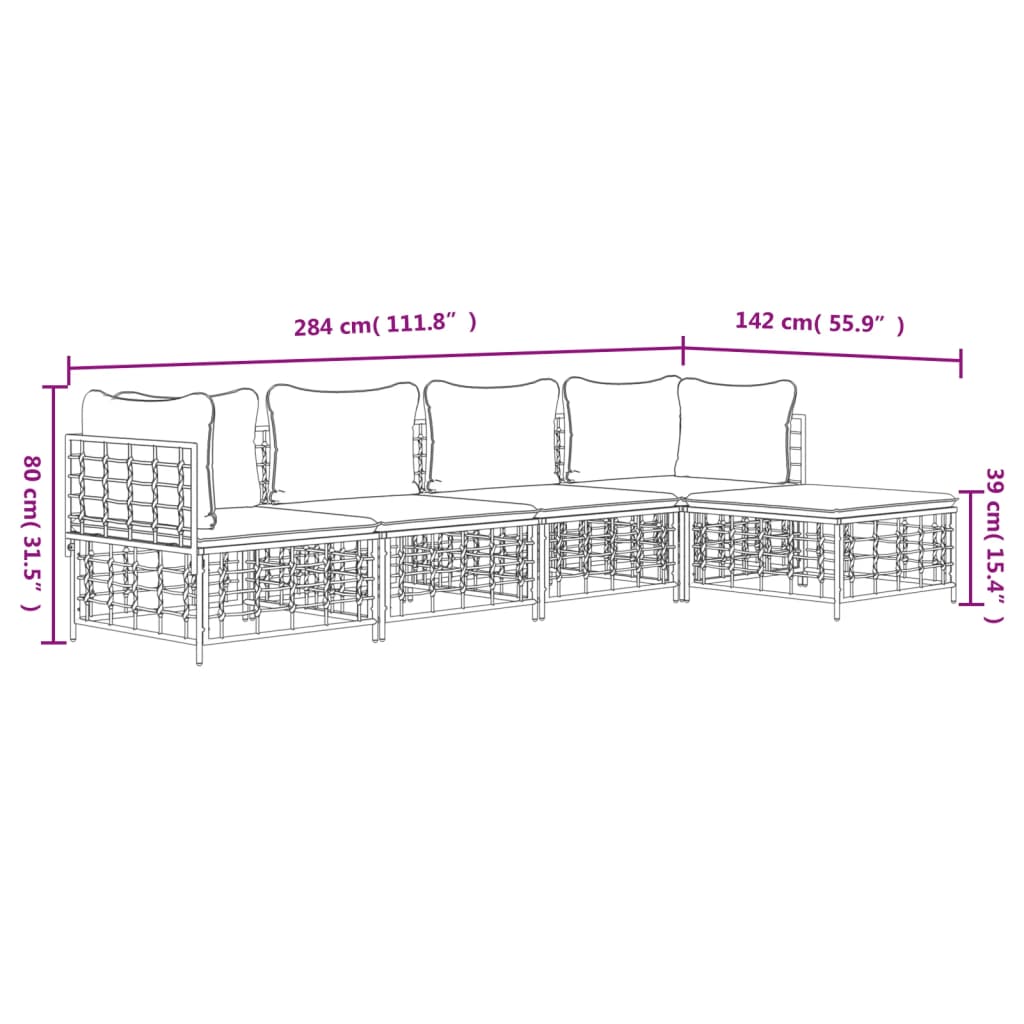 vidaXL 5-tlg. Garten-Lounge-Set mit Kissen Anthrazit Poly Rattan