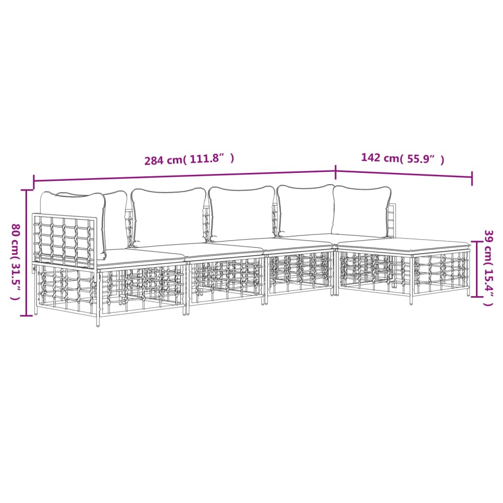 vidaXL 5-tlg. Garten-Lounge-Set mit Kissen Anthrazit Poly Rattan