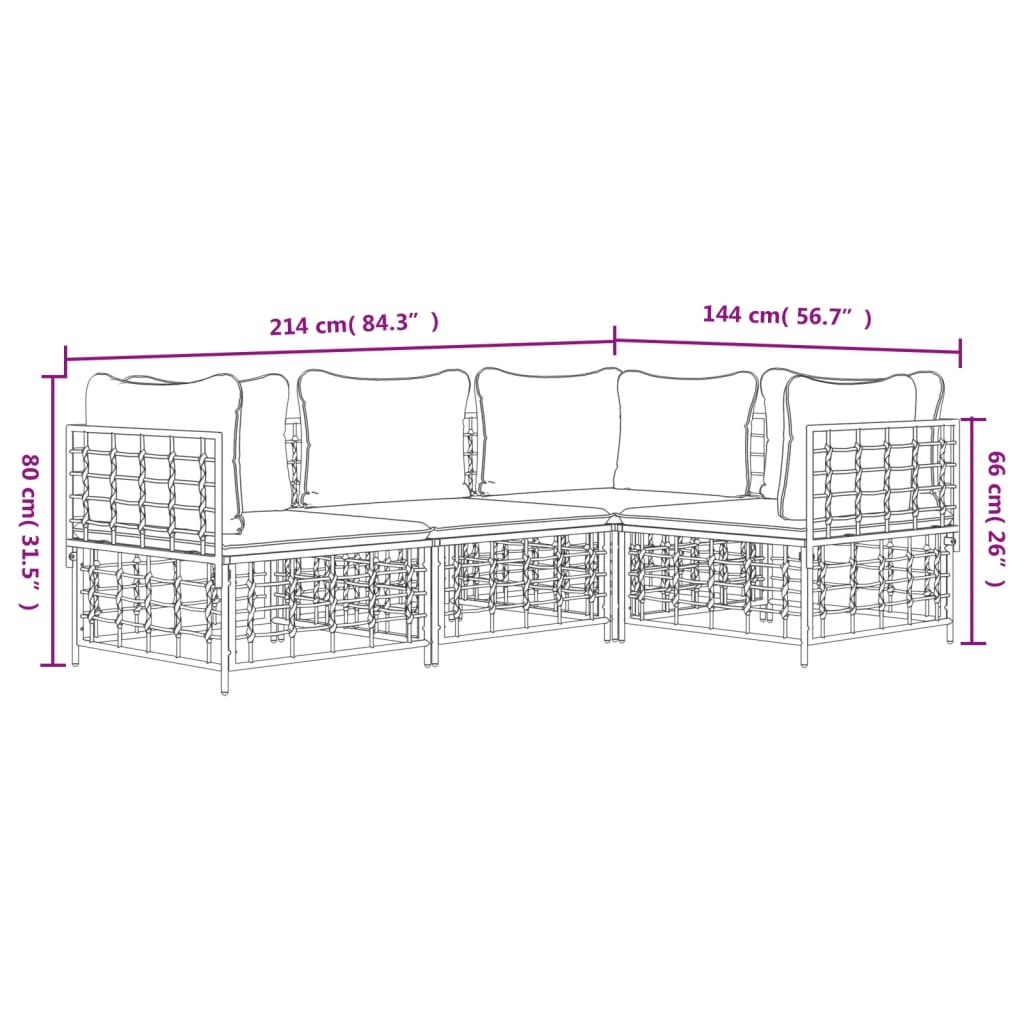 vidaXL Salon de jardin 4 pcs avec coussins anthracite résine tressée