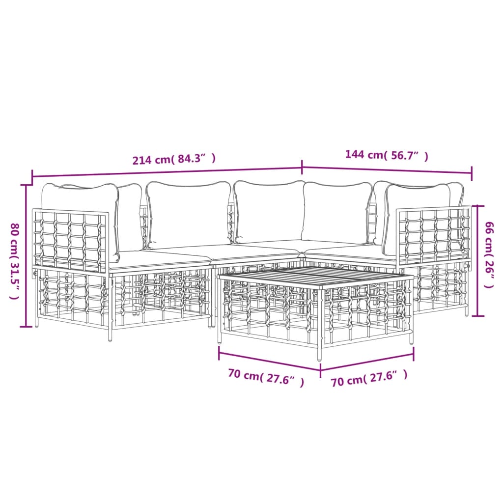 vidaXL Salon de jardin 5 pcs avec coussins anthracite résine tressée