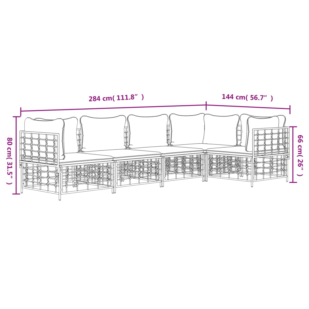 vidaXL Salon de jardin 5 pcs avec coussins anthracite résine tressée