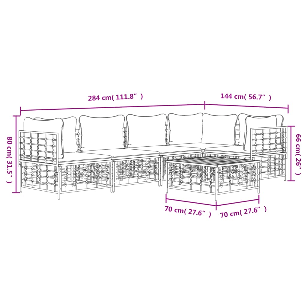 vidaXL Salon de jardin 6 pcs avec coussins Anthracite Résine tressée