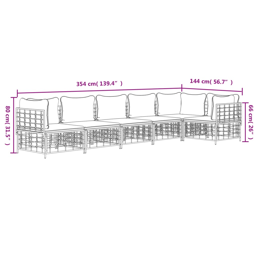 vidaXL Salon de jardin 6 pcs avec coussins Anthracite Résine tressée