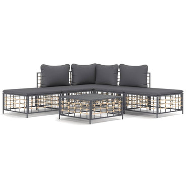 vidaXL Salon de jardin 6 pcs avec coussins Anthracite Résine tressée