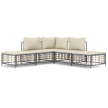 vidaXL Salon de jardin 5 pcs avec coussins anthracite résine tressée