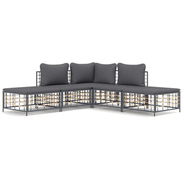 vidaXL Salon de jardin 5 pcs avec coussins anthracite résine tressée