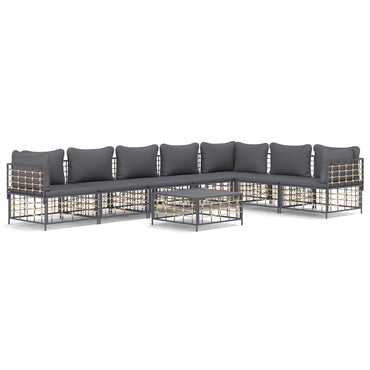 vidaXL Salon de jardin 8 pcs avec coussins Anthracite Résine tressée